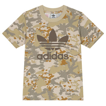 Boys Beige Trefoil Logo Camouflaged T-Shirt